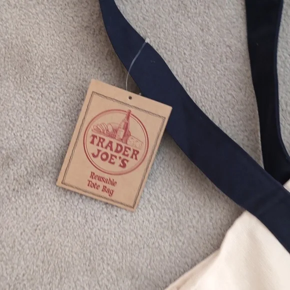 Trader Joe's Navy and Cream Canvas Tote Bag - Picture 5 of 5